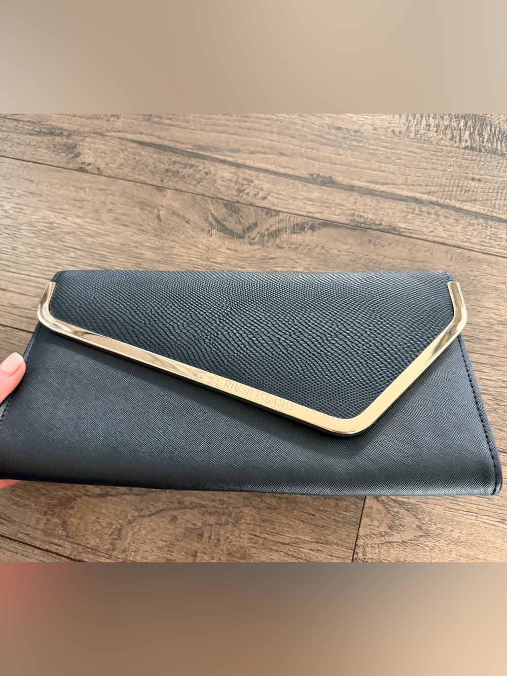 River Island Black Envelope Clutch with Gold Trim